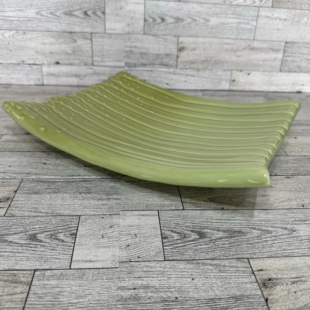 Crate&Barrel Green Asparagus Shaped Rectangular Serving Dish‎